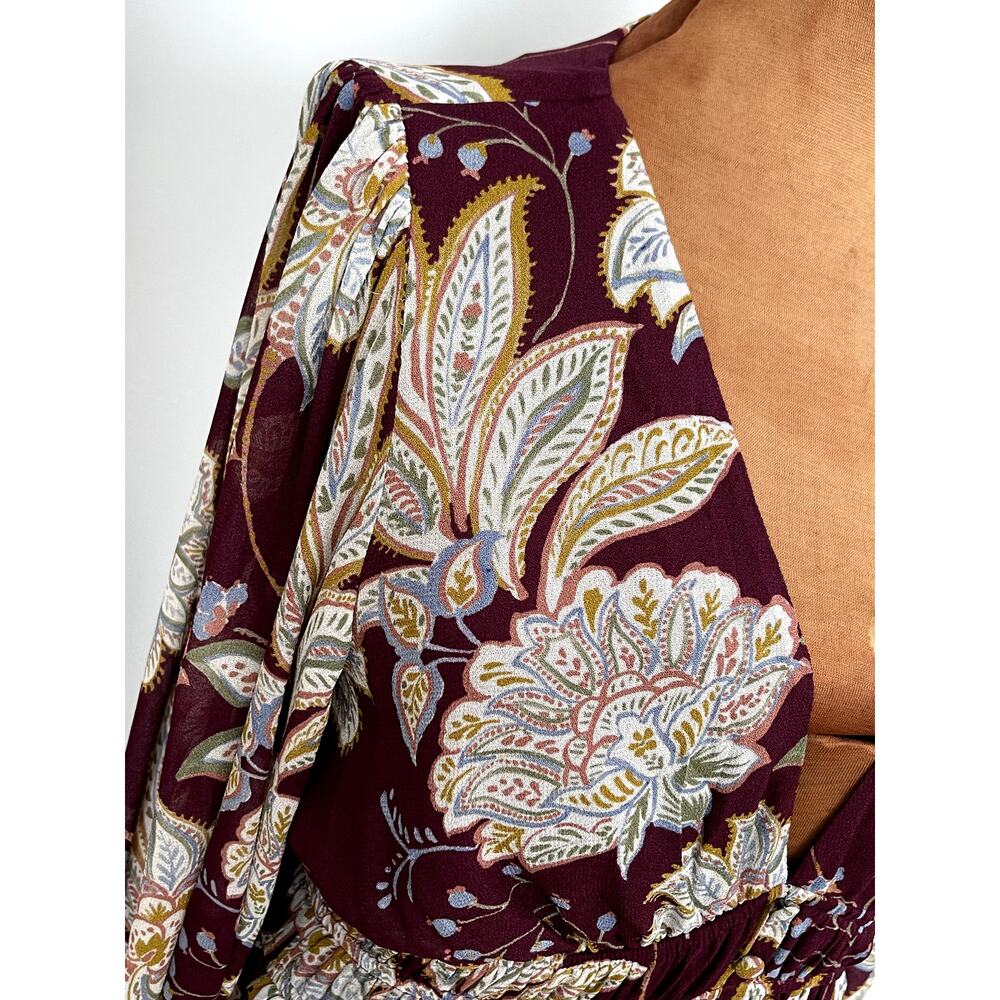 Yumi Kim Sz M Frida Maxi Dress Maroon Paisley Cinch Waist Wedding Guest Feminine - Picture 6 of 16
